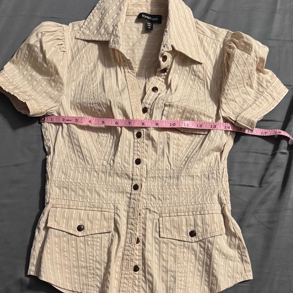 Bebe Beige Striped Button-Up Shirt - Picture 8 of 9